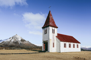Hellnar church in the Snaefellsnes peninsula of Iceland