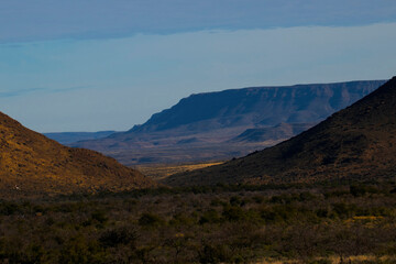 Nuweveld mountains, which form part of the Great Escarpment, rise above the plains near the Klipspringer Pass, Karoo National Park.