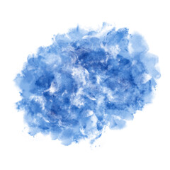 Abstract hand-drawn blurred textured layered blue wet watercolor paintbrush stain isolated on white background. Messy sketchy diagonal oval spot. Cloudy graphic design element.