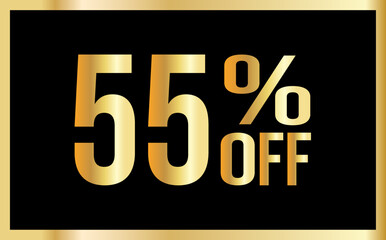 55% discount. Golden numbers with black background. Banner for shopping, print, web, sale illustration