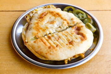 Turkish karisik atom  tost ( kasarli bazlama tost) . Flat baked bread toasted