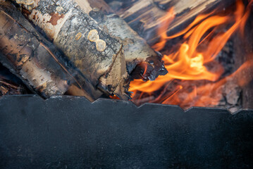 fire  wood in a black grill