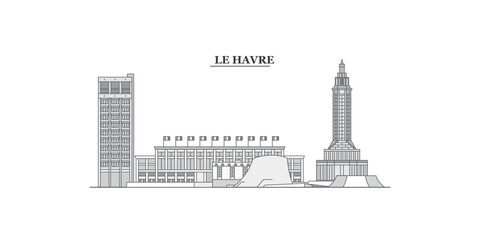 France, Le Havre city skyline isolated vector illustration, icons