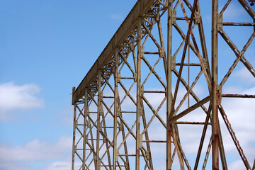 Partial view of a huge steel structure in an old defunct shipyard