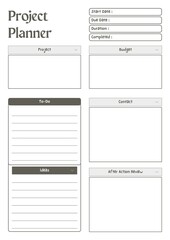 Project Planner Template Sheet. Minimalist Planner Page Template. Modern planner template sheet.