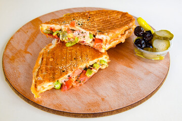 Turkish karisik atom  tost ( kasarli bazlama tost) . Flat baked bread toasted