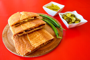 Turkish karisik atom  tost ( kasarli bazlama tost) . Flat baked bread toasted