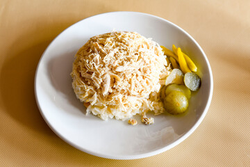 Traditional delicious Turkish food; Turkish style rice pilaf (Turkish name; Arpa sehriyeli. tavuklu, kuru fasulyeli, kavurmali pirinc pilavi)