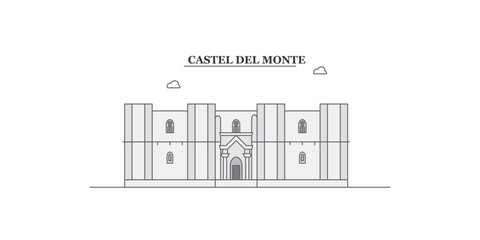 Italy, Apulia, Castel Del Monte city skyline isolated vector illustration, icons - obrazy, fototapety, plakaty