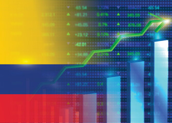 Obraz premium Economic growth in Colombia.Colombia's stock market.Colombian flag with charts,growth arrow