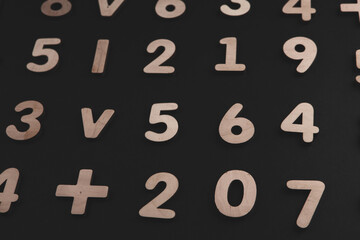 Colorful wooden colorful numbers background. Numbers texture abstraction. Global economy crisis concept 