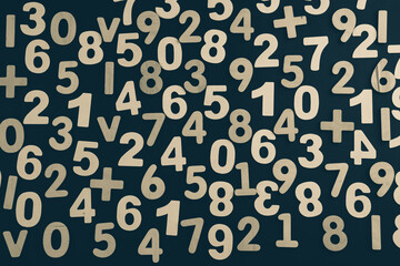 Colorful wooden colorful numbers background. Numbers texture abstraction. Global economy crisis...