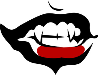 Vampire smile, beautiful lips and fangs