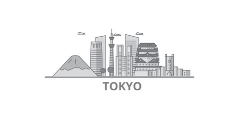 Japan, Tokyo City city skyline isolated vector illustration, icons