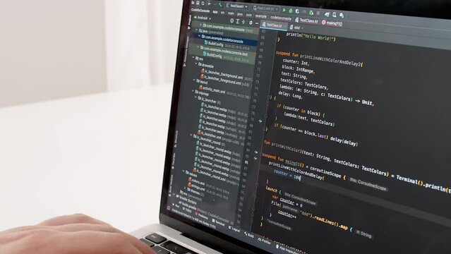 Coding on the screen, HTML encoding and programming on a laptop screen, developer, web development. Computer Web Developer. Cloud data social network media or virus. High quality 4k footage