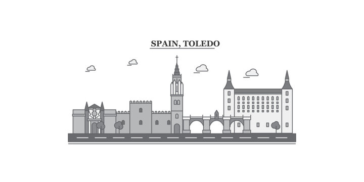 Spain, Toledo city skyline isolated vector illustration, icons