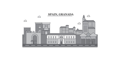 Spain, Granada city skyline isolated vector illustration, icons - obrazy, fototapety, plakaty