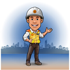 Vector illustration, Mascot construction engineer.