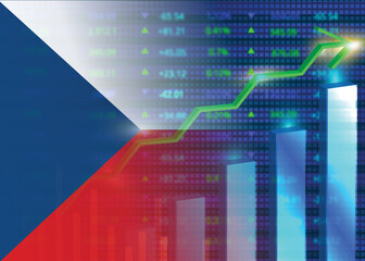 Economic growth  in Czech Republic.Czech Republic's stock market.Czech Republic flag with charts,growth arrow