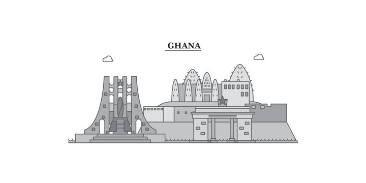 Ghana city skyline isolated vector illustration, icons