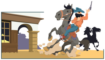 Robbers on street of wild west city. Illustration for internet and mobile website.