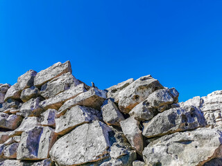 Ancient Tulum ruins Mayan site temple pyramids artifacts seascape Mexico.