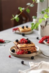 Waffles with berries and chocolate 