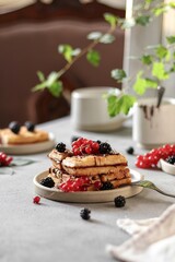 Waffles with berries and chocolate 