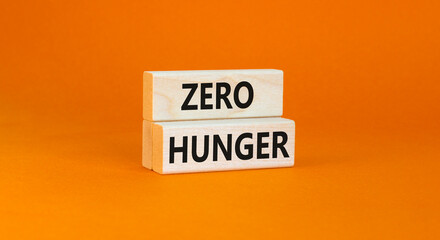 Zero hunger symbol. Concept words Zero hunger on wooden blocks on a beautiful orange table orange background. Business, support and Zero hunger concept. Copy space.