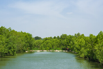 Fototapeta premium San Antonio River in the Mission District part of the riverwalk that tourists come to relax and walk the miles of trails exploring the beauty and nature of San Antonio, Texas, USA 