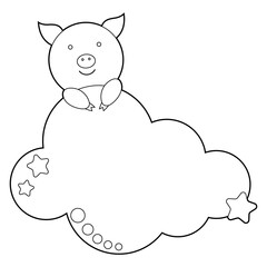 Obraz na płótnie Canvas Coloring book for children. Draw a cute cartoon pig sleeping in the clouds based on the drawing. Vector isolated on a white background.
