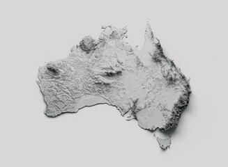 3d rendering of the Australia Map Shaded relief Color Height map on white background