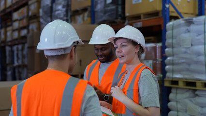 Business concept of 4k Resolution. Employees are planning collaboration in the warehouse. industrial work.