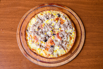 Delicious mixed pizza with rich content. Menu concept of choice and diversity. Karisik pizza