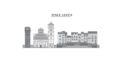 Italy, Lucca city skyline isolated vector illustration, icons - obrazy, fototapety, plakaty