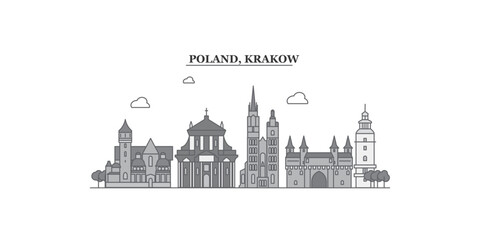 Poland, Krakow city skyline isolated vector illustration, icons
