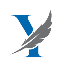Letter Y Feather Logo Vector Template. Law Logo Bird Feather Symbol