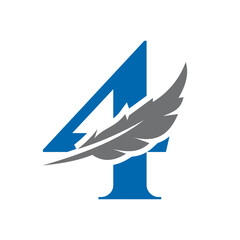 Letter 4 Feather Logo Vector Template. Law Logo Bird Feather Symbol