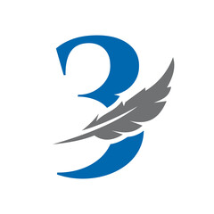Letter 3 Feather Logo Vector Template. Law Logo Bird Feather Symbol