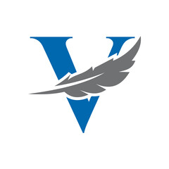 Letter V Feather Logo Vector Template. Law Logo Bird Feather Symbol