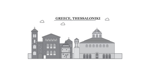 Greece, Thessaloniki city skyline isolated vector illustration, icons - obrazy, fototapety, plakaty