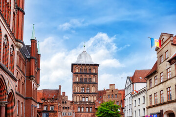 The Burgtor, built 1444 in late Gothic style, was the northern city gate of Hanseatic Lübeck, Germany