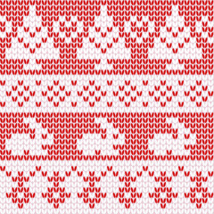Scandinavian ornamental christmas knitted pattern, red and white snowflakes, rabbits, christmas trees	
