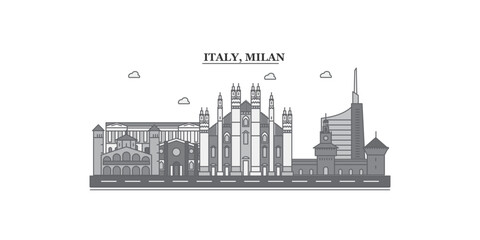 Italy, Milan city skyline isolated vector illustration, icons