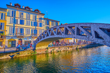 Alda Merini Bridge across Naviglio Grande canal, Milan, Italy