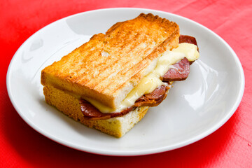 Turkish karisik atom  tost ( kasarli bazlama tost) . Flat baked bread toasted