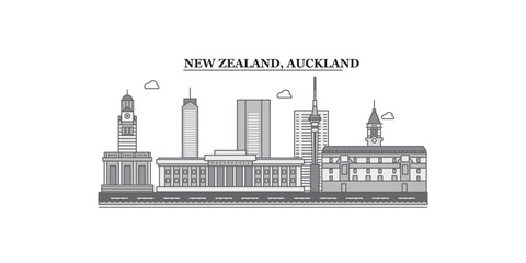 New Zealand, Auckland city skyline isolated vector illustration, icons - obrazy, fototapety, plakaty
