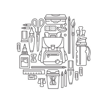 school supplies outline arranged in circle clip art preview