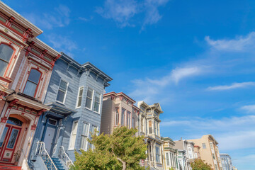 Fototapeta premium Entrance exterior of townhouses with stairs at the front doors