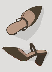 Vector flat image of women's summer shoes. Design mules marsh color. Design for cards, backgrounds, templates, textiles, banners.